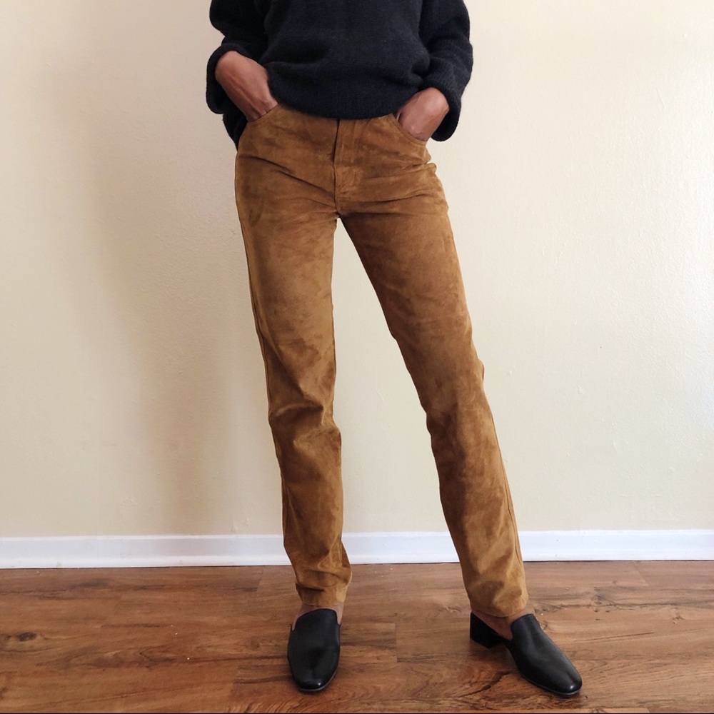 Vintage Light Brown Straight Leg Suede Pants